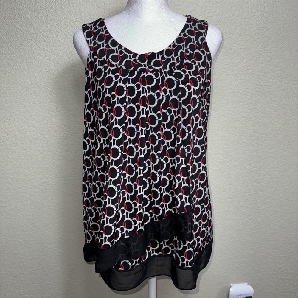 ROZ & ALI XL Petite Blouse Geometric Chain Print Sleeveless Tunic Y2K Aesthetic